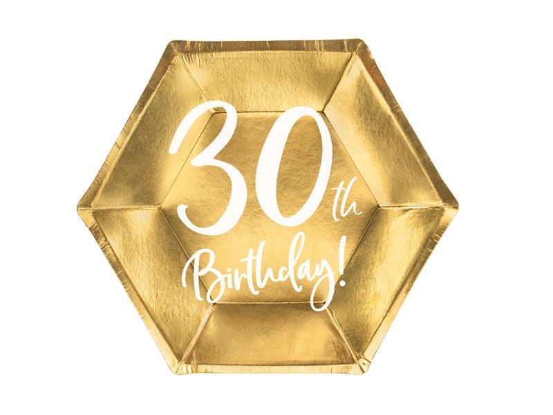 Teller 30th Birthday, gold, 20cm (1 VPE / 6 Stk.) - FeierGlanz